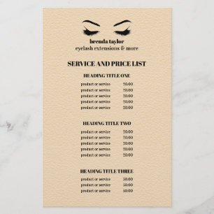 Flyer Glam CUERO BEIGE PESTAÑAS LISTA DE SERVICIOS DE SA