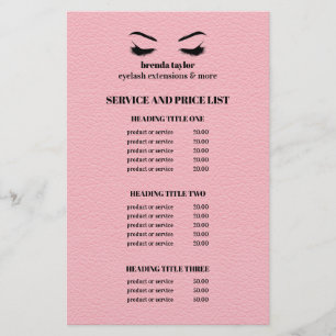 Flyer Glam CUERO rosa  SERVICIO DE SALÓN DE PESTAÑAS