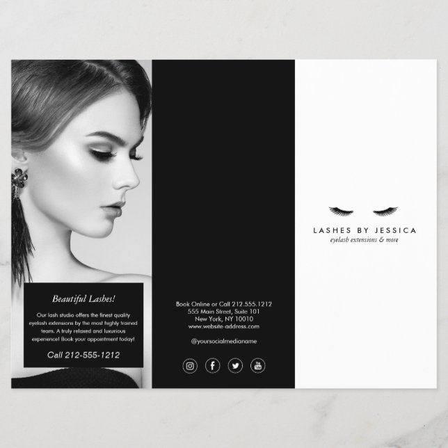 Flyer Glam Eyelashes Extensiones Salon Tri-Fold Brochure (Frente)