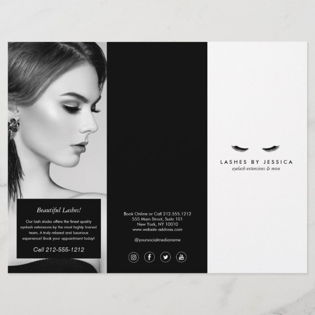 Flyer Glam Eyelashes Extensiones Salon Tri-Fold Brochure (Frente)