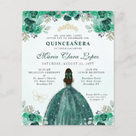 Flyer Glam Floral de oro verde barato Princesa Quinceañe