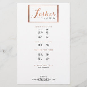 Flyer Glam Lashes Script Rosa de texto dorado enmarcado