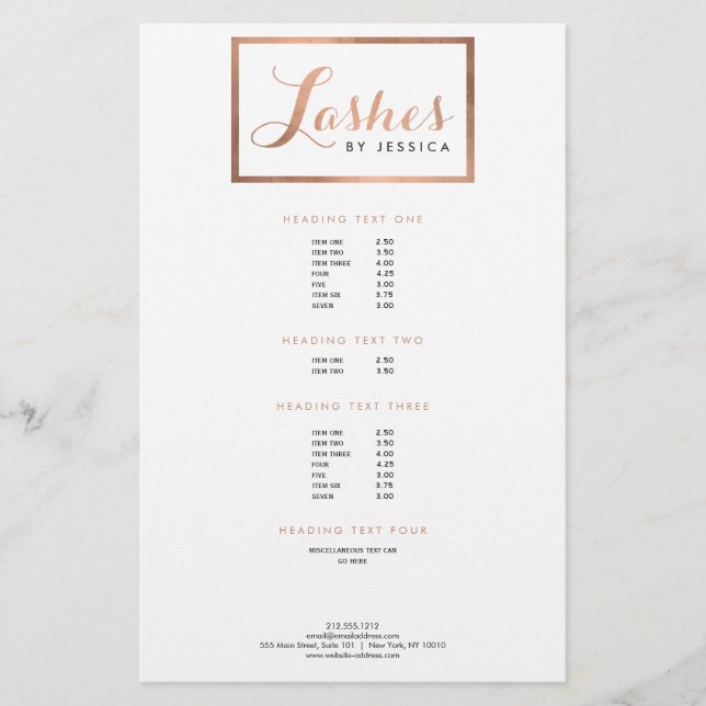 Flyer Glam Lashes Script Rosa de texto dorado enmarcado (Frente)