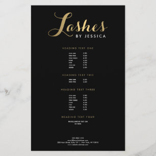 Flyer Glam Lashes Texto con Letra Script Gold/Black Flye