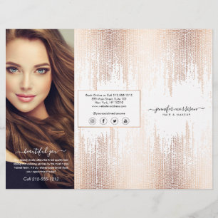 Flyer Glam Script Rosa Dorado Confeti Lluvia Tri-Fold
