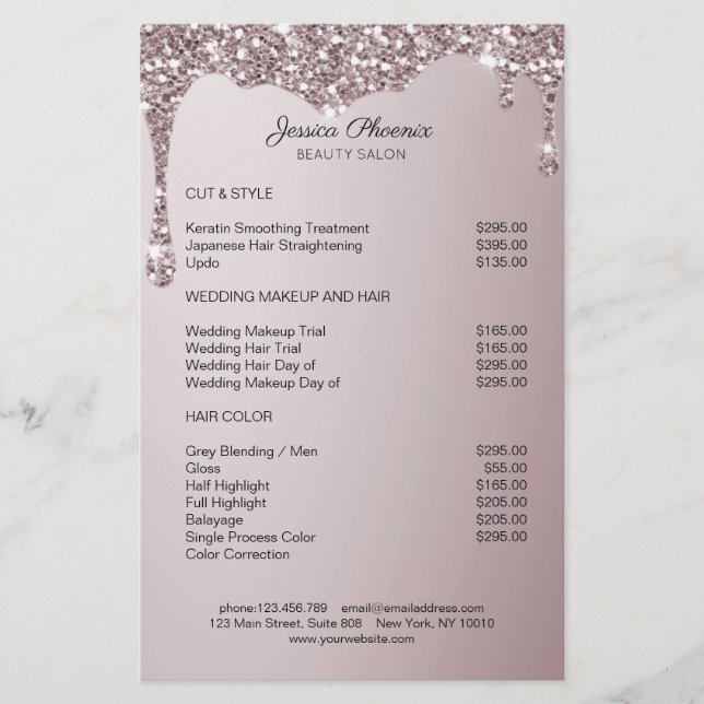 Flyer Glamor Moderno Brillo Rosa Dorado se hunde (Frente)