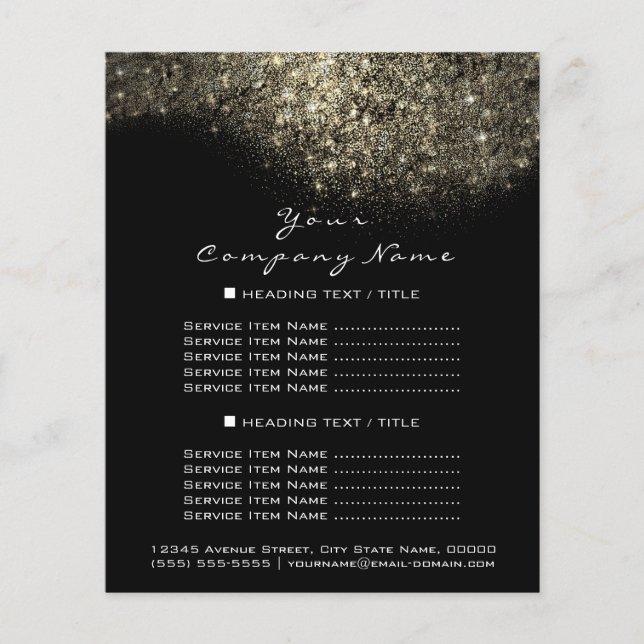 Flyer Glitter Dorado Confeti Minimal Conceptual Negro (Frente)