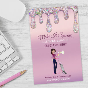 Flyer Glitter Drips Cartoon Maid Cleaning Service
