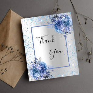 Flyer Glitter floral azul plateado agradecimiento presup