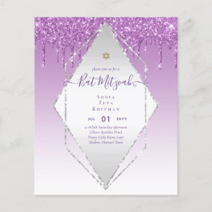 Flyer Glitzy BAT MITZVAH Invita a los Purpurinas Sparkle