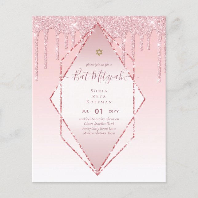 Flyer Glitzy BAT MITZVAH Invita a los Purpurinas Sparkle (Frente)