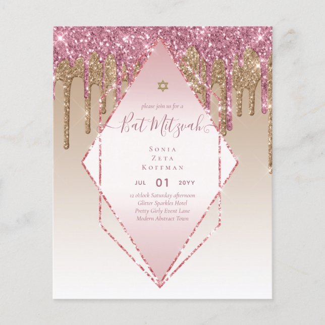 Flyer Glitzy BAT MITZVAH Invita a los Purpurinas Sparkle (Frente)