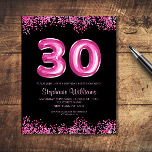 Flyer Globo de Relieve metalizado rosa de Glam 30.ª invi
