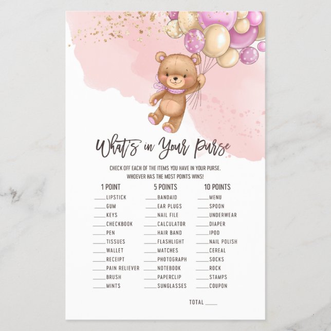 Flyer Globos de oso ¿Qué hay en tu juego de bolso? (Frente)