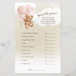 Flyer Globos rosados Teddy Bear Adivinan El Juego Del Pr