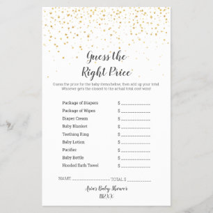 Flyer Gold Confetti Baby Shower GuessThe Right Price
