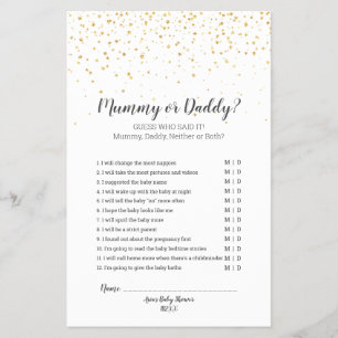 Flyer Gold Confetti Baby Shower Mummy or Daddy Game