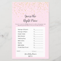 Gold Confetti Pink Shower GuessThe Right Price