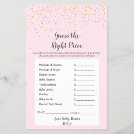 Flyer Gold Confetti Pink Shower GuessThe Right Price