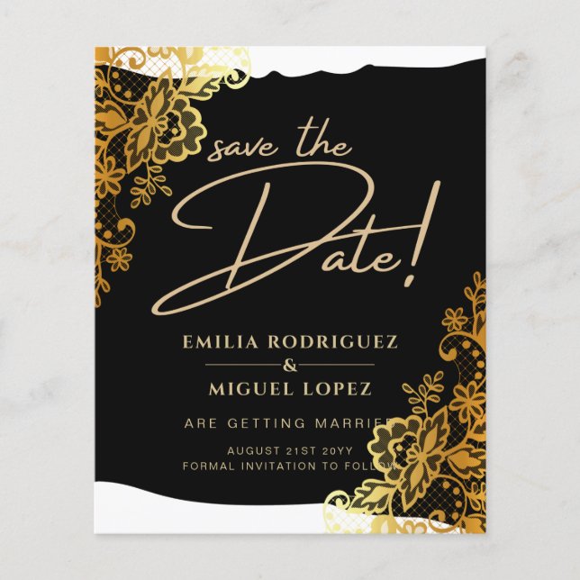 Flyer GOLD LACE Black All-in1 Wedding Save the Date (Frente)