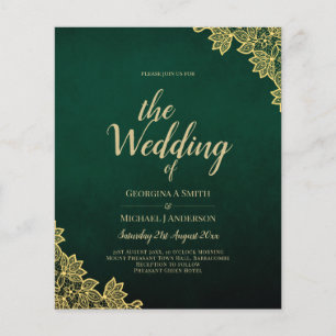 Flyer Gold Lace Emerald Green All-in-1 Wedding Invite QR