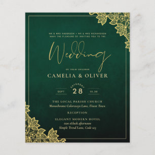 Flyer Gold Lace Emerald Green All-in-1 Wedding Invite QR
