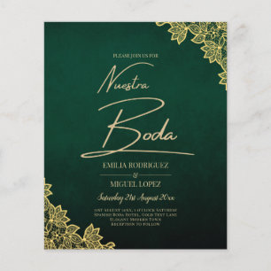 Flyer Gold Lace Emerald Green All-in-1 Wedding Invite QR