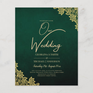 Flyer Gold Lace Emerald Green All-in-1 Wedding Invite QR