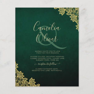 Flyer Gold Lace Emerald Green All-in-1 Wedding Invite QR
