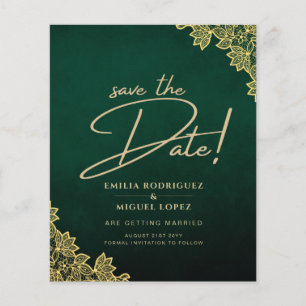 Flyer Gold Lace Emerald Green All-in-1 Wedding Invite QR