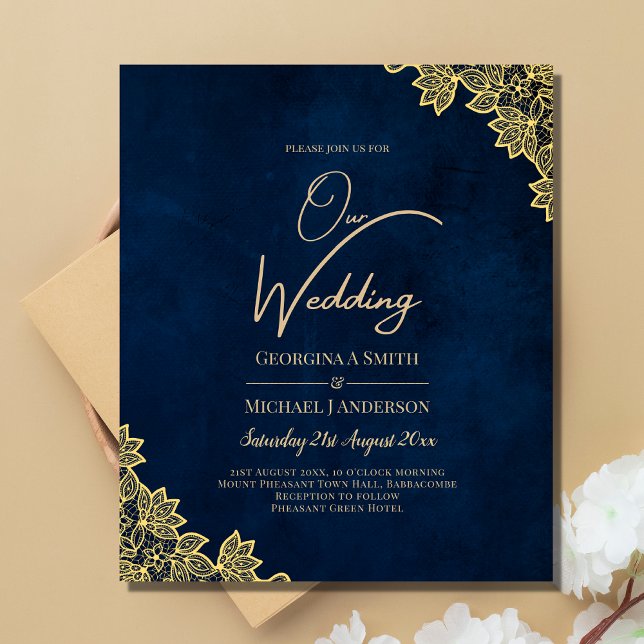 Flyer Gold Lace Navy Blue All-in-1 Wedding Invites QR Co (Subido por el creador)