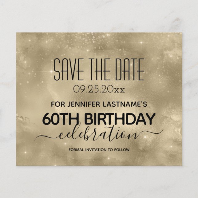 Flyer Gold Sparkle Budget 60th Birthday Save the Date (Frente)