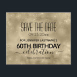 Flyer Gold Sparkle Budget 60th Birthday Save the Date<br><div class="desc">Fondo del Relieve metalizado dorado Star Shine Faux Guardar las invitaciones de cumpleaños de fecha. Todo el texto es ajustable y fácil de cambiar para sus propias necesidades fiestas. Gran diseño elegante de plantillas de cumpleaños número 60.</div>