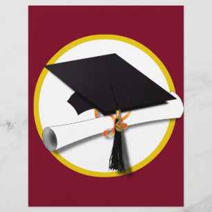 Flyer Gorrito de Graduación y Diploma - Fondo Rojo Oscur
