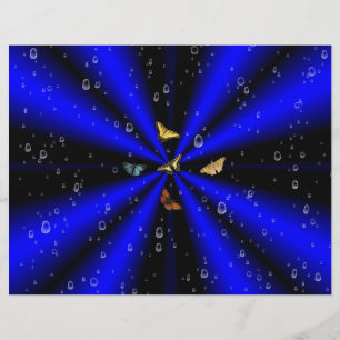 Flyer Gotas de lluvia y mariposa sobre negro y azul