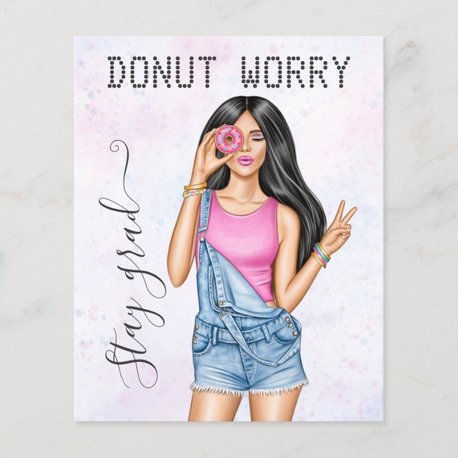 Flyer Graduación de Chica de donut rosa y azul retro (Frente)