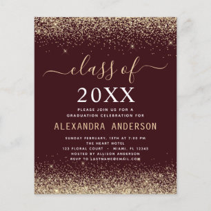 Flyer Graduación de presupuesto Clase de Oro Borgoña de