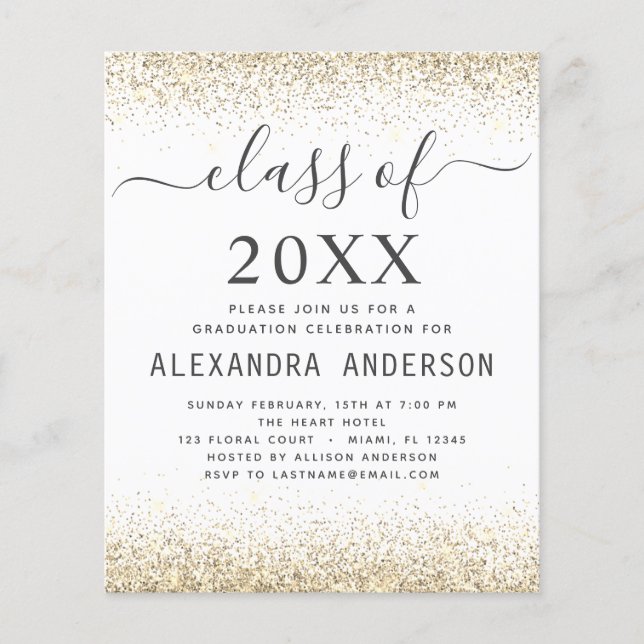 Flyer Graduación de presupuesto Foto Clase de Oro Blanco (Frente)