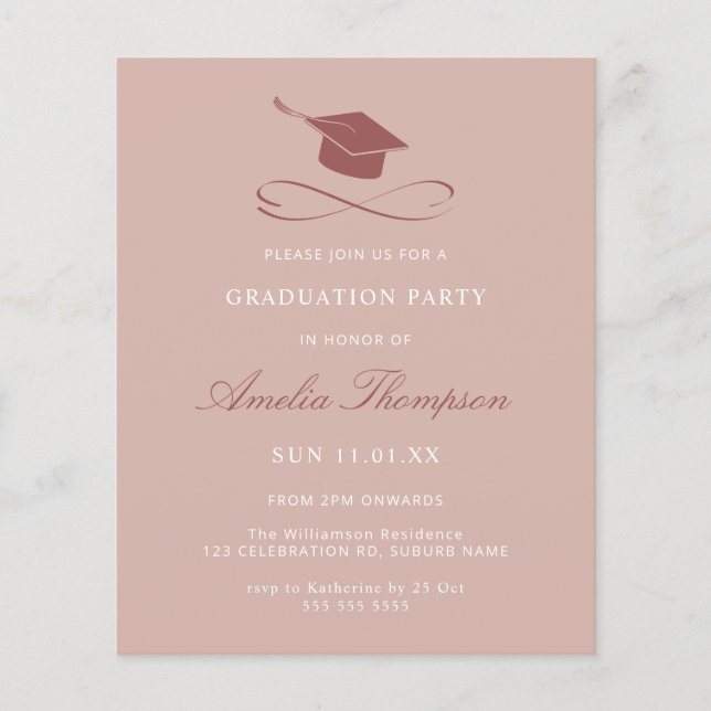 Flyer Graduación del Fiesta de tapón rosado simple y ele (Frente)