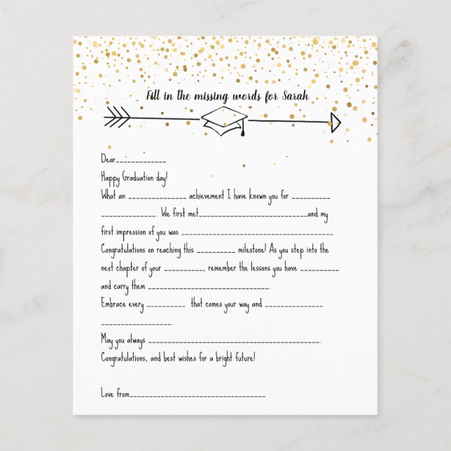 Flyer Graduado Mad Libs & Advice Gold Conetti (Frente)