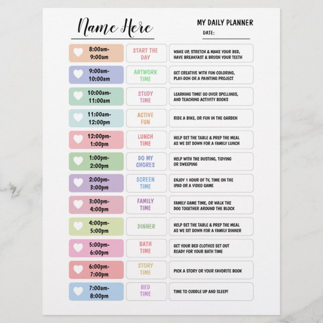 Flyer Gráfico de Planificador Diario para Niños con Estr (Frente)