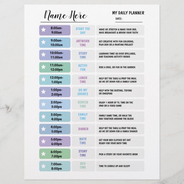 Flyer Gráfico de planificadores diarios niños programan  (Frente)