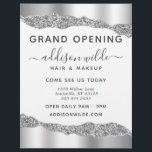 Flyer Gran apertura de negocios de Silver Purpurina Diam<br><div class="desc">Purpurina de Plata Diamond Glam Business Grand Opening Flyer. Elegante purpurina plateado con escritura de caligrafía de estilo con letras a mano diseño profesional. Perfecto para maquilladores,  peluqueros,  cosmetólogos y más!</div>