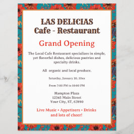 Flyer Gran apertura del restaurante verde azulado Red Fl