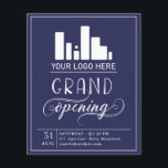 Flyer Gran inauguración azul y blanco oscuro Invitati<br><div class="desc">Gran volante de apertura en un elegante diseño de tipografía azul oscuro y blanco para su negocio,  quizás una tienda,  un restaurante o un salón de belleza. ¡Añade tu propio logo también!</div>