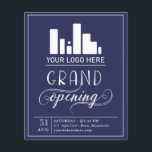 Flyer Gran inauguración azul y blanco oscuro Invitati<br><div class="desc">Gran volante de apertura en un elegante diseño de tipografía azul oscuro y blanco para su negocio,  quizás una tienda,  un restaurante o un salón de belleza. ¡Añade tu propio logo también!</div>