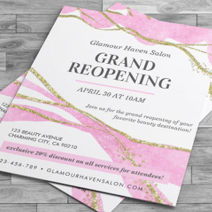 Flyer Gran Purpurina rosado reabridor Salón de oro