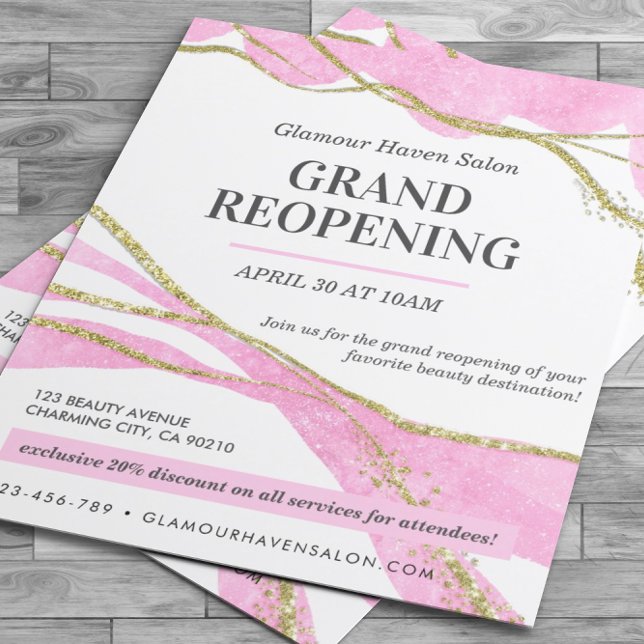 Flyer Gran Purpurina rosado reabridor Salón de oro (Subido por el creador)