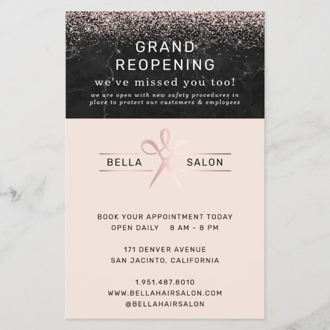 Flyer Gran reapertura del salón de belleza Rose Gold con (Frente)