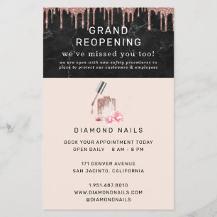 Flyer Gran reapertura del salón de uñas Rose Gold con se